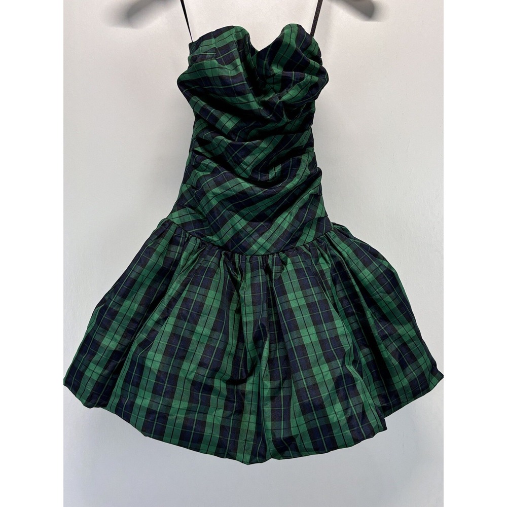 Luella Bartley for Target Mini Bubble Dress Sz 1 Green Navy Tartan Plaid Emo